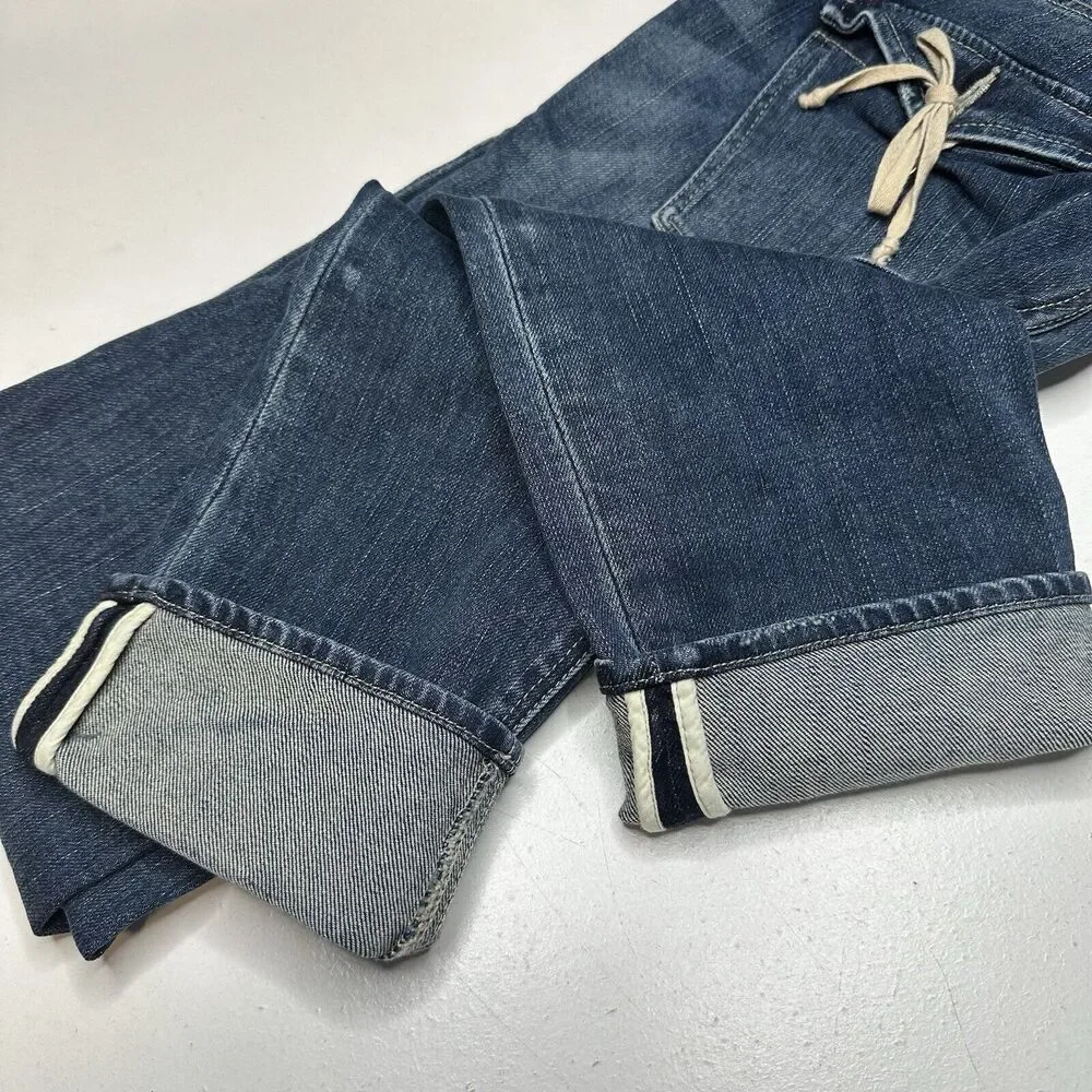 Escada Sport Selvedge Jeans Womens 6 EUR36 Skinny Blue Denim Tie Flaps Distress